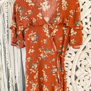 Floral Wrap Dress in Rust and White